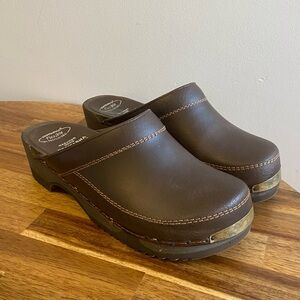 Brown Leather Clogs